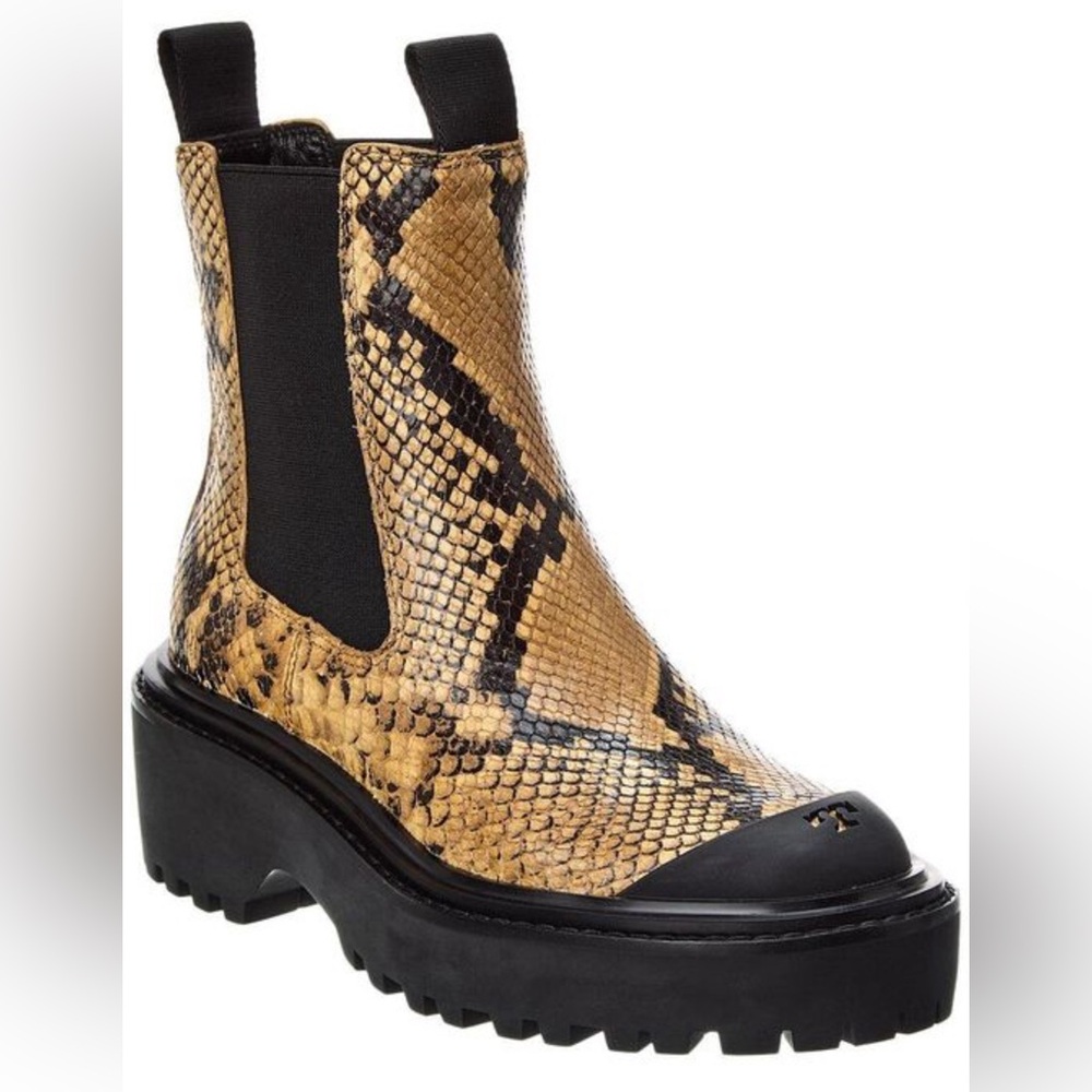 TORY BURCH Chelsea women boots snake embossed leather lug sole size 6.5